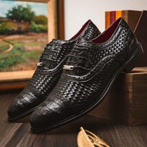 John Classic Dress Oxford Woven Calfskin Crocodile Shoes Black image 8