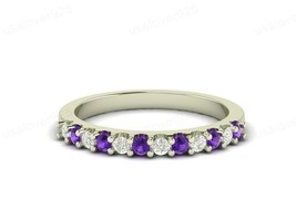 Natural Purple Amethyst Gemstone Handmade Eternity 925 Silver Antique Women Ring - £42.71 GBP