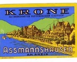 Krone Altberuhmter Historischer Gasthof Luggage Label Assmannshausen Ger... - £10.90 GBP