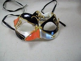 Orange Black Gold Renaissance Eye Mask Masquerade Venetian Harlequin Mus... - $168.69 MXN