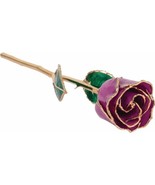 24k Gold Dipped Amethyst Colored Lacquer Real Rose Valentine&#39;s Day Holid... - $121.00