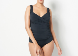 Jantzen Solid Surplice Maillot One- Piece Swimsuit- Black, Regular 10 - £23.67 GBP