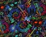 Cotton Neon Music Notes &amp; Guitars Instruments Fabric Print by the Yard D... - £11.71 GBP