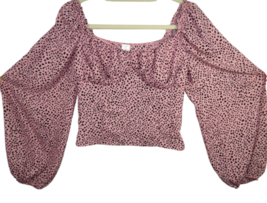 Women&#39;s Size M, Abound Pink/Black Animal Print Puff Sleeve Crop Top - £23.68 GBP