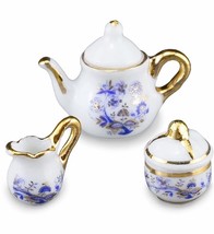 Dollhouse Tea Pot Set 1.364/5 Reutter Blue Onion Milk &amp; Sugar Miniature - $18.95