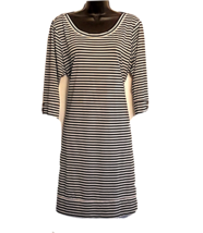 Simply Noelle DRESS L/XL Comfy Stretch Knit Black &amp; White Stripe Print Sheath - £24.05 GBP