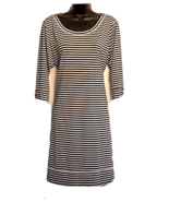 Simply Noelle DRESS L/XL Comfy Stretch Knit Black &amp; White Stripe Print S... - £23.47 GBP