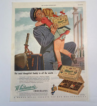Print Ad Whitman&#39;s Chocolate Sampler Soldier Daddy Hugging Daughter Vintage 1945 - £9.28 GBP