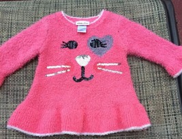 Little Lass Pink Kitty Cat Face Girl&#39;s Sweater - £13.47 GBP