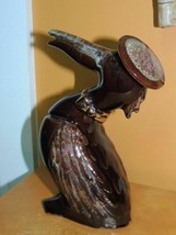 Ceramic Brown Pelican Decanter 7.5&quot; open mouth/beak terracota-like Majolica - $10.79