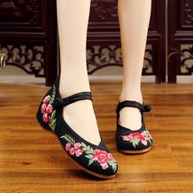Handmade Women&#39;s Vintage Embroidered Canvas Ballet Flats Ladies Comfortable Chin - £21.30 GBP