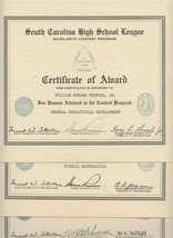 3 South Carolina High School League 1952 Award Certificates Mathematics Science - £16.25 GBP