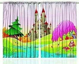 Ambesonne Kids Curtains Fairy Castle Princess Pink Multi 2-Panels 108&quot;x63&quot;, NOP - £27.75 GBP