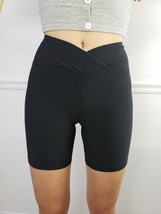 TQ Womens Ribbed V Waist Biker Shorts High Waist Athletic Yoga Workout Casual - £4.26 GBP