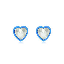 Blue &amp; Crystal Heart Stud Earrings - £10.38 GBP