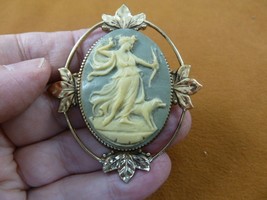 cm22-19) Diana hunting with dog gray white CAMEO Pin Pendant Jewelry NECKLACE - $35.52