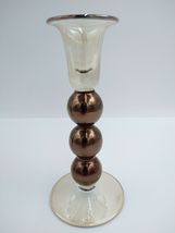 Set Of 2 Krosno Poland Art Glass Brown Ball Stem Candle Holders 7-7/8" Tall image 5