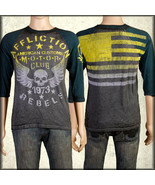 Affliction AC Motor Winged Skull Flag Men Long Sleeve Raglan Shirt Blue ... - $56.09