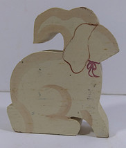 Vintage Wood Bunny Figurine 3in Cut Out Painted Bow Rabbit Figure Easter - £11.85 GBP
