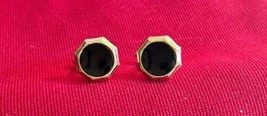 Hickok Octagonal Mod Cufflinks Gold Tone Black Enamel Tux Shirt Suit Vintage - $10.39