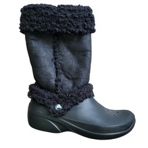 Crocs Womens Nadia Black Sherpa Faux Fur Lined Boot Discontinued Size 6 - $55.00