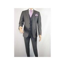 Men Suit BERLUSCONI Turkey 100% Italian Wool Super 180's 3pc Vested #Ber9 gray image 2