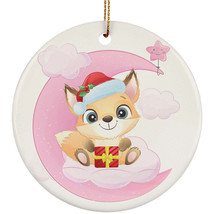 Cute Baby Fox Pink Moon Ornament Christmas Gift Home Decor For Animal Lover - £11.83 GBP