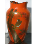 Gorgeous 9 inch Orange Art Deco Hand Made / Painted Ceramic Vase - Japan - $12.85