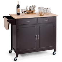 Brown Kitchen Island Storage Cart with Wood Top and Casters - £308.54 GBP