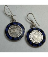 925 Mexico Mayan Calendar Lapis Lazuli Inlaid Dangle Drop Earrings GORGE... - $47.42 CAD