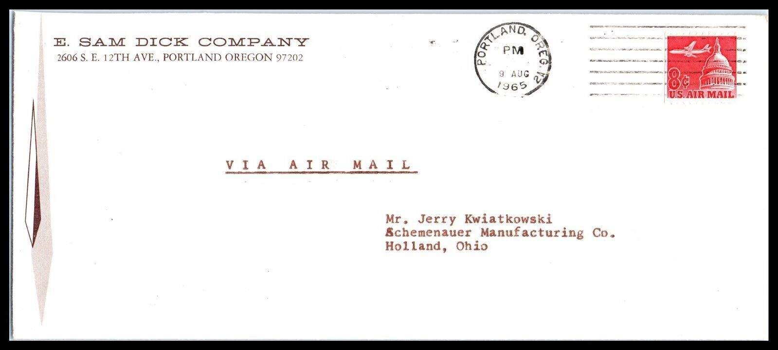 Primary image for 1965 OREGON Air Mail Cover - E. Sam Dick Co, Portland to Holland, OH C2