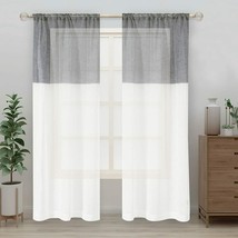 Color Block Sheer Curtains, Linen Look Semi Sheer Drapes - Set of 2 Panels 40x84 - £34.84 GBP