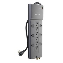 Belkin Power Strip Surge Protector - 12 AC Multiple Outlets &amp; 8 ft Long Flat Plu - £34.92 GBP