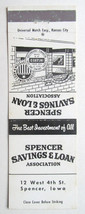 Spencer Savings &amp; Loan - Spencer, Iowa 20 Strike Bank Matchbook Cover Matchcover - £1.56 GBP