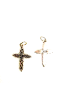P165 TINY STERLING SILVER CROSS CHARM/PENDANT ROSE &amp; LEAF DESIGN - $7.92