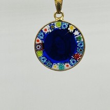 Murrina Necklace 925 Pendant Italy Micro Mosaic Glass Blue Glass Venice Vintage - £86.90 GBP