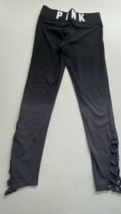 PINK Victoria Secret Y2K Yoga Pants Size Large Black Gray Fade Laced Legs - £12.20 GBP