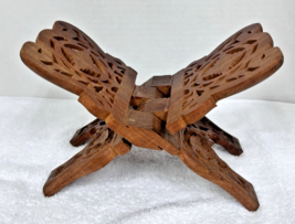 Hand Carved Solid Wood Floral Book Stand Folds Flat 10 x 5 inches - $29.21