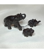 Vintage Brown Ceramic Elephant with Two Babies Chained - $14.85