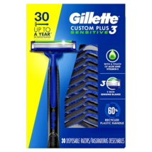 Razors Gillette Custom PLUS3 Disposable Razors Sensitive Mens Face Shaver 30 Ct - £28.98 GBP