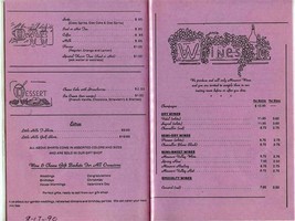 Winery of the Little Hills Menu &amp; Wine List St Charles Missouri 1990 - £17.11 GBP