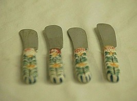 Stainless Steel Cheese Spreader Knives Ceramic Floral Handles Set of 4 - $12.86