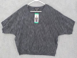 Dkny J EAN S Womens Top Sz Xl Marled Black Short Sleeve Round Neck Knit Shirt Nwt - £9.40 GBP