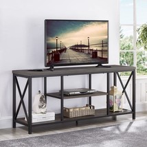 Excefur 55&quot; Tv Stand, Grey, For Tvs Up To 65&quot;, Rustic Wood And Metal Media Tv - £139.05 GBP