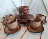 20Pc Set Frankoma Pottery Plainsman Brown Two-Tone Dishware Serves 4  - $98.99