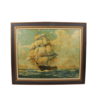 Vintage 70s Mid Century Modern MCM Sweden Nautical Boat Sea Framed Art Painting - £194.72 GBP