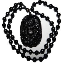 2.3&quot; China Certified Nature Black Obsidian Jade Zhongkui Amulet Hand Made Neckla - £77.06 GBP