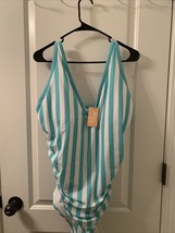 One Piece Kona Sol Women&#39;s Size 22 Blue White Striped Swimsuit - £33.19 GBP
