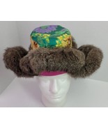 Antique VTG Tibetan Fur Trim Brocade Hat Handmade Colorful Costume Embro... - $171.98 CAD