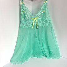 VS Victoria&#39;s Secret Sexy Little Things M Mint Babydoll Top Green Bows Lace - £59.67 GBP